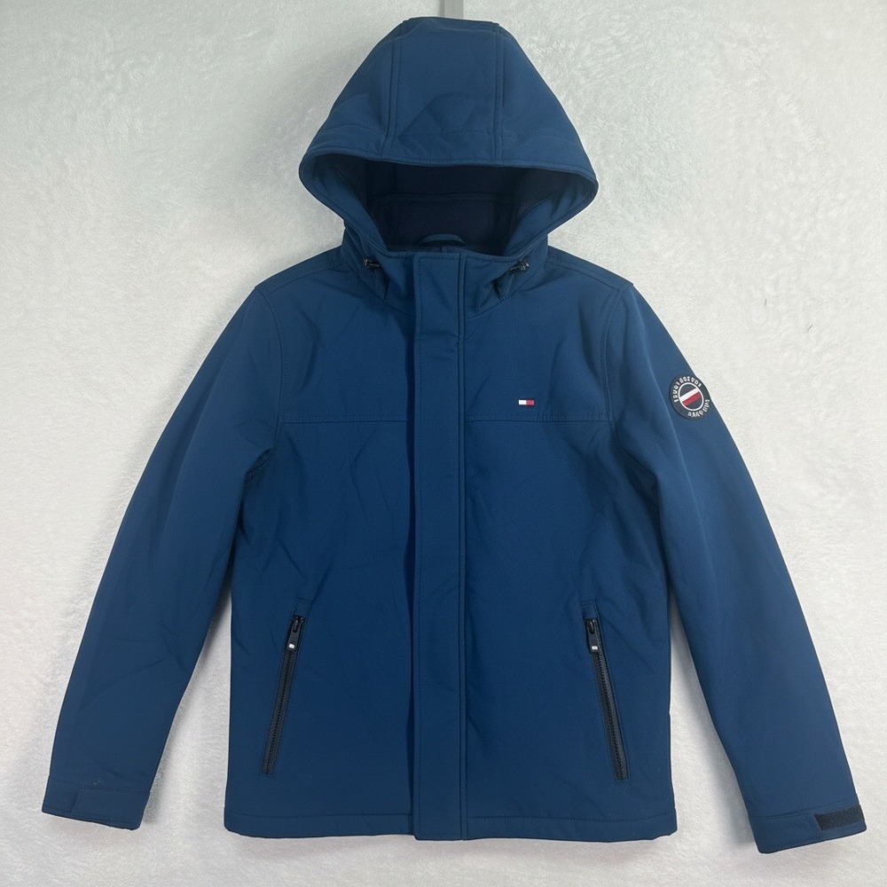 Tommy Hilfiger Hooded Softshell Jacket Men S Blue  Water Resistant Breathable